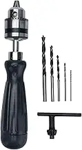 Carbon Steel Manual Crank Hand Drill with Chuck Key and 5 Drill Bits for Wood Plastic Jewelry Resin Nut Crafting DIY Woodworking Model Making Projects
