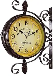Outdoor Garden Wall Clock, 15 Inch Classical 360ｰ Rotation Double Sided Clock Train Station Clock with Station Bracket Waterproof Outdoor Clock Garden Clock Indoor Outdoor Decoration