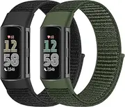 Pack of 2 Nylon Loop Wristbands Compatible with Fitbit Charge 6/Fitbit Charge 5 for Men and Women, Nylon Velcro Replacement Strap Sport Solo Loop Watch Strap for Fitbit Charge 6/Fitbit Charge
