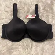 Cacique 38DD Bra Black Lightly Lined T-Shirt Underwire Back Closure Bow NEW