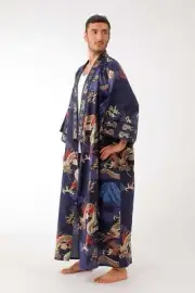 Plus Size Japanese Yukata Kimono Men Dragon & Mt. Fuji Cotton Cotton Robe Made