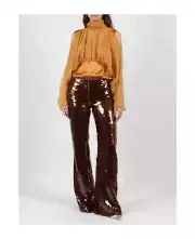 NEW NWT $960 ALBERTA FERRETTI women's borwn sequin pants wide leg - EU 42 US 6