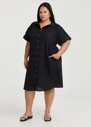 [Taking Shape] Taking Shape Cotton Linen Shirt Dress Size 20 in Black - Plus Size Women's Clothing Black