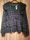 NWT Torrid Size 2 (18-20) Green Plaid Chiffon Ruffled Top Blouse