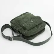 Women Corduroy Flap Shoulder Bag Canvas Lining Cute Small Crossbody Messenger Bags Stripes Cloth Zipper Purse Handbag For Girls Blackish Green