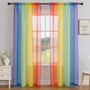 [Anytime] Rainbow Sheer Curtain Panels for Living Room Elegant Window Treatment Sets Light Filtering Translucent Draperies for Office (2 Panels,W52 x L63inch)