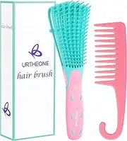 Detangling Hair Brush, Detangling brush for Adults and Kids, Comb Set for Kinky Curly Coily and Wavy Hair, For Wet and Dry Hair, Afro American Type 3a-4c, Comfortable Grip, Easy to Clean(Pinkgreen)