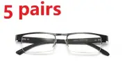 5PK Mens Rectangular Metal Half Frame Reading Glasses Spring Hinge Black Readers