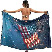 [RPLIFE] American Flag Fireworks Blue Sarong Cover Up, Summer Swimsuit Sarong Long, Large, American Flag Fireworks Blue, Large