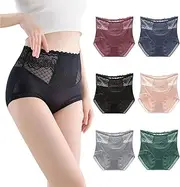 [YIONTAN] Women's High-Cut 60S Modal Lace Underwear Quick Dry Panties for Summer 6-Pack
