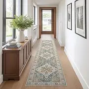 UZU 60x300cm Non-Slip Washable Runner Rug for Hallway Bedroom Vintage Boho Faux Cashmere Carpet Kitchen Rugs Indoor Long Durable Soft Floor Mat Low Pile Runners with Anti-Slip Backing - Home Decor
