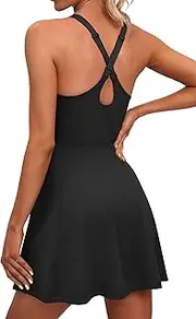 [IUGA] Womens Tennis Dress Built in Shorts & Bra Adjustable Straps Exercise Workout Dress with Pockets Golf Athletic Dresses