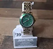Armitron Womens Green Round Dress Watch, Gold Tone (75/5730GNGPWM)
