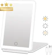 Rechargeable Makeup Mirror, 72 LEDs, 3 Colors, Dimmable, Touch Screen, Portable