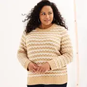 Croft & Barrow Womens Plus Size 2X Fairisle Pullover Sweater in Camel/Cream $40