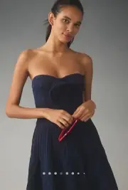 NWT Anthropologie Maeve Strapless Rosette-flare Mini Dress Indigo