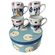 New ROSANNA Snowmen Mug Set (4) Winter Christmas Holiday Coffee Cup Scarf Gift
