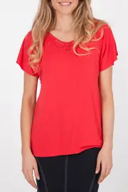 Drop Shoulder Embroidered Tee--MAR-13S720401M