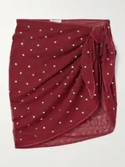 [Oséree] Oséree - Crystal-embellished Stretch-mesh Pareo - Red - S/M S/M Red