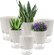 Skyward Self Watering Pots, Modern Decorative Wicking African Violet Planter Pot for Indoor House Plants, Flowers & Herbs, Plastic, 6 Pack 6/4.7 Inch