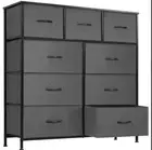 9-Drawer Fabric Dresser Tower, Tall Storage Organizer with Wood Top, Dark Grey