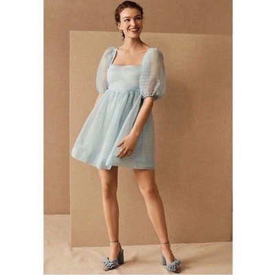 NWT Free People x BHLDN Alaine Dress Puff sleeve light blue Sz 10