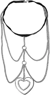 [Generic] Sexy Harness Leg Chain Boho Thigh Band Silver Chain Heart Pendant Unique Layered Thigh Body Chain Bikini Party Jewelry Accessories for Women Girls