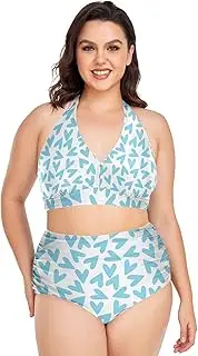 [Caihoyu] Big Size Women's Two-Piecing Swimming Costume Tummy Control Bathing Suits High Waisted Bikini Swimwear Merry Christmas L