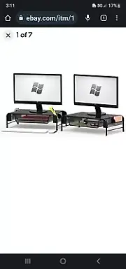 SimpleHouseware 2PK Metal Desk Monitor Stand Riser with Drawers (2-Pack) Black