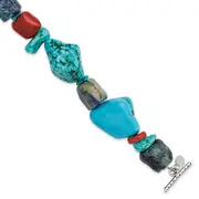 8 Inch Sterling Silver Red Coral/Howlite/Lapis/Turquoise Bracelet