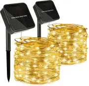 Kemooie 2 Packs Solar String Lights,100 LED 33FT 8 Twinkle Modes Warm White Sol