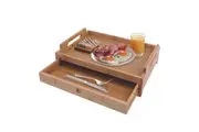 Bamboo Wooden Serving Tray Tea Coffee Lap Tray Table+Drawer Breakfast Food Table