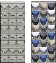 Over The Door Hat Rack - Upgraded 24 Large Mesh Pockets|Door Hanging Cap Holder|Durable Cap Storage Bag Hanger Grey