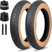 20/26x4.0 Inch E Bike Fat Tire Replacement Set | Brown Sidewall Puncture Protection Tyre with Inner Tube and Lever | Compatible with Mountain Urban Commuting Electric Bicycle Trike