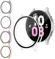 Hard PC Case for Samsung Galaxy Watch 5 Screen Protector 40mm 44mm,with Tempered Glass Built Cover in for Samsung Galaxy Watch 4 40 mm 44 mm Protective Case Face Cover Bumper Accessories [4 Pack]