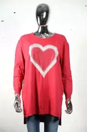 NEW Womens Red Jumper with Silver Heart Clearance Goodies