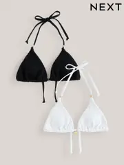 White/Black Shirred Triangle Bikini Tops 2 Pack (AT4670) | $64