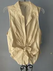 Nine West Women’s Size XL Tan Stripe Sleeveless Blouse Button Up Tie Front NWT