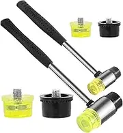 6Pcs 2 Pack 25mm 35mm Double Faced Plastic and Rubber Hammer Mallet Set Double Head Small Mallet Jewelry Hammer W 4Pcs Replacement Heads Nylon Hammer Tool for Jewelry Leather Crafts Flooring