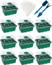 120 Cell Seedling Starter Tray Kit for Greenhouse Gardens - 10 Pack with Humidity Dome and Base