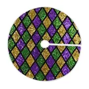 Mardi Gras Carnival Tree Skirt Fleur De Lis Glitter Zigzag Xmas 47.2" Multi-18