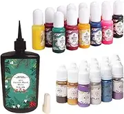 UV Resin Crystal Clear 250g + 13 Solid Color Inks + 15 Pearlescent Liquid Pigment Dyes Tints Resin with Pigment Kit for Jewelry Making Resin Crafting Set
