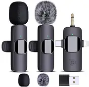 Dual Wireless Lavalier Microphones for iPhone Android Camera Laptop PC, 4 in 1 Mini Microphone Wireless Lapel Mic for Video Recording Vlog, YouTube, TikTok