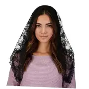 Catholic Black Lace Traditional Chapel Length Veil, 20 Inch