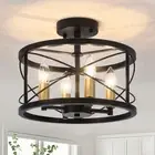 4-Light Black and Gold Semi Flush Mount Ceiling Lights, Modern Industrial Lig...