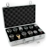 Watch Storage 12 Case Silver Metal Briefcase Large Watches Collection New