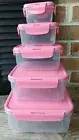 Lock N Lock Food Storage Containers Nestable Square Set of 5 w PINK LIDS NEW