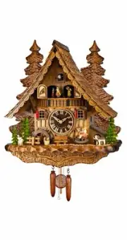 Quartz Cuckoo Clock Black forest house with music, moving sees.. EN 4995 QMT NEW