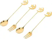 NOLITOY Stainless Steel Star Moon Spoon Fork Set Pc Mini Tea Spoons Decorative Salad Forks Ice Tea Stirring Tableware for Home