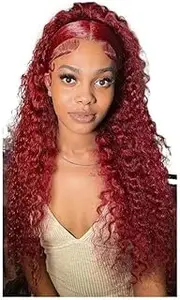 Burgundy Wig Kinky Curly Human Hair Wigs 13x4 HD Lace Wigs For Women(14inch)